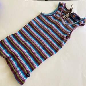 Vintage Route 66 Lace up Back Women’s Striped Tank Top Medium